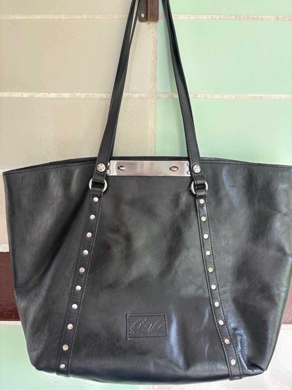 Patricia Nash P28701 Black Studded Leather Tote Bag